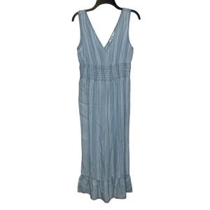 BB Dakota Striped Jumpsuit Romper V-Neck Front Back Ruffled Crop Hem Small Women